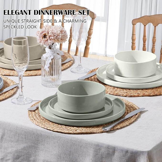 E-far Stoneware Dinnerware Sets, 12-Piece Plates and Bowls Set for 4 | Kitchen Modern Dishes Dining Ware, Chip and Scratch Resistant, Microwave & Dishwasher Safe, Speckled Multicolor