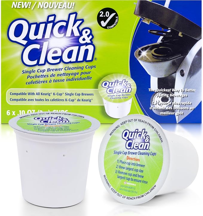 Quick & Clean [6-Pack] Keurig Cleaning Pods - K Cup Cleaner Pod For Keurig - 2.0 Coffee Machine Compatible, Removes Stains, Non-Toxic and Eco-Friendly