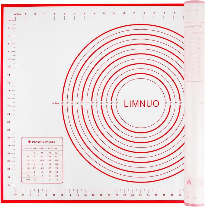 Silicone Baking Mat，Non Stick Rolling Dough with Measurements for Pie Pizza Cookies Fondant Making，Extra Thick Non Slip Silicone Pastry Mat (Red, XXL-24"×32")