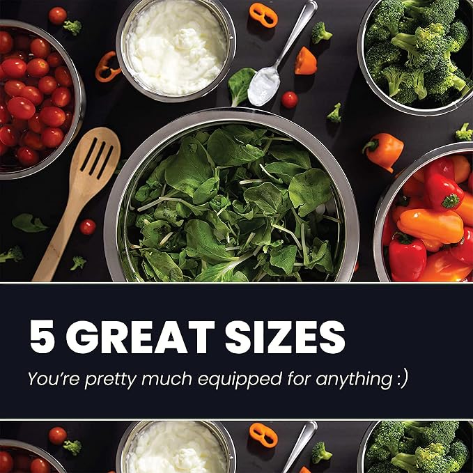 Stainless Steel Mixing Bowls Set, 5-Piece Meal Prep & Food Storage | .75, 1.5, 3, 4 & 5 Quart Metal Mixing Bowls Set for Prep, Serving, Baking & Food Storage, Ecofriendly, Dishwasher Safe, Blue