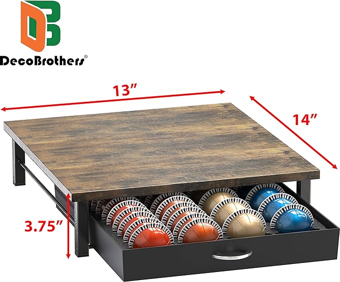 Deco Brothers Vertuo Pod Holder Drawer, Fits 24 Large or 48 Small Capsules | Compatible with Nespresso Pods, Rustic Brown