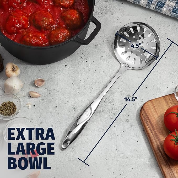 Zulay Kitchen Stainless Steel Slotted Spoon | 14.5” Large Skimmer Frying Spoon for Draining & Serving - Heat-Resistant, Rust-Proof & Dishwasher Safe Kitchen Utensil