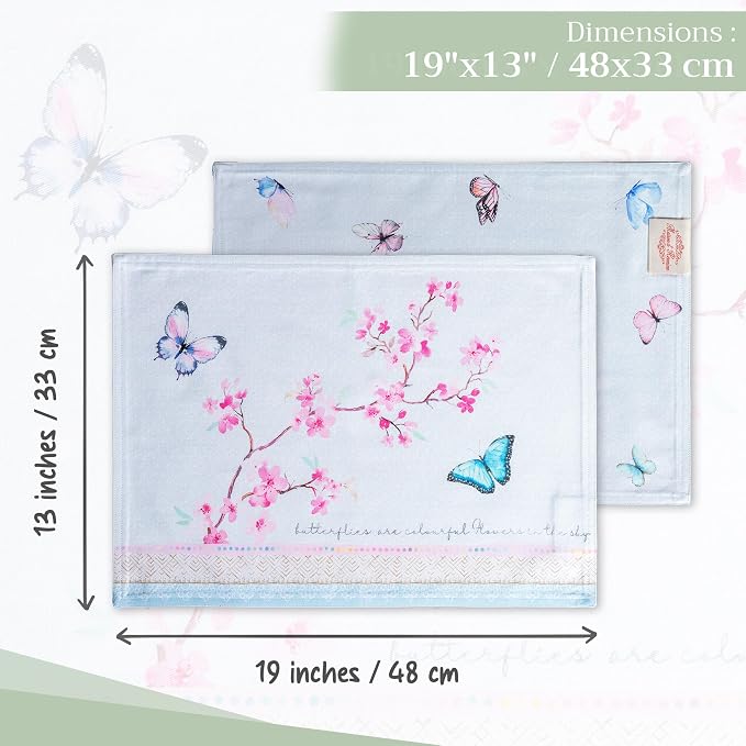 Maison d' Hermine Placemats Set of 4 Reusable 100% Cotton (13"x19") | Cloth Place Mats Washable Table Mats for Kitchen Dining Party Wedding Home Restaurant Spring Summer - Blossoms in Spring