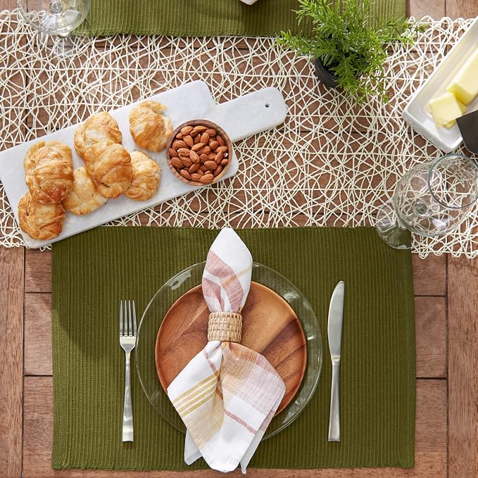 DII Basic Everyday Ribbed Tabletop 100% Cotton, Placemat Set, 13x19, Sage, 6 Piece