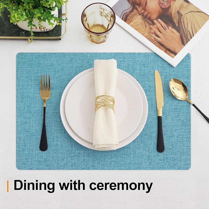 Homaxy Cloths Placemats for Dining Table Set of 6, 13" x 19", Aqua | Heat Resistant, Washable, Cotton Linen Blend Table Mats, Easy to Clean Place Mats, Indoor Outdoor