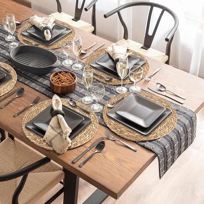 Kochorie Set of 6 Round Woven Placemats - 13.8 Inches Natural Boho Rattan Wicker Table Mats for Home Dining Table