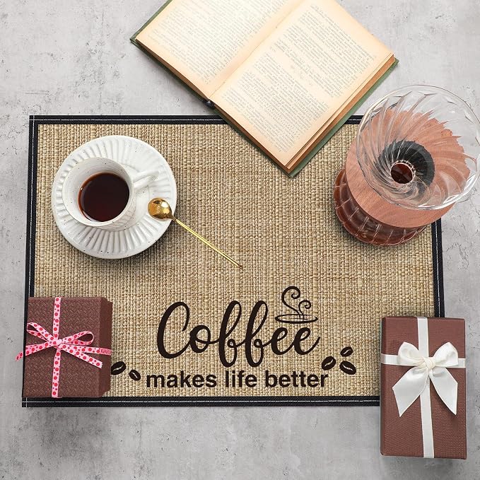 2 Pcs 20 x 14 Inch Coffee Placemats for Countertop,Cute Style