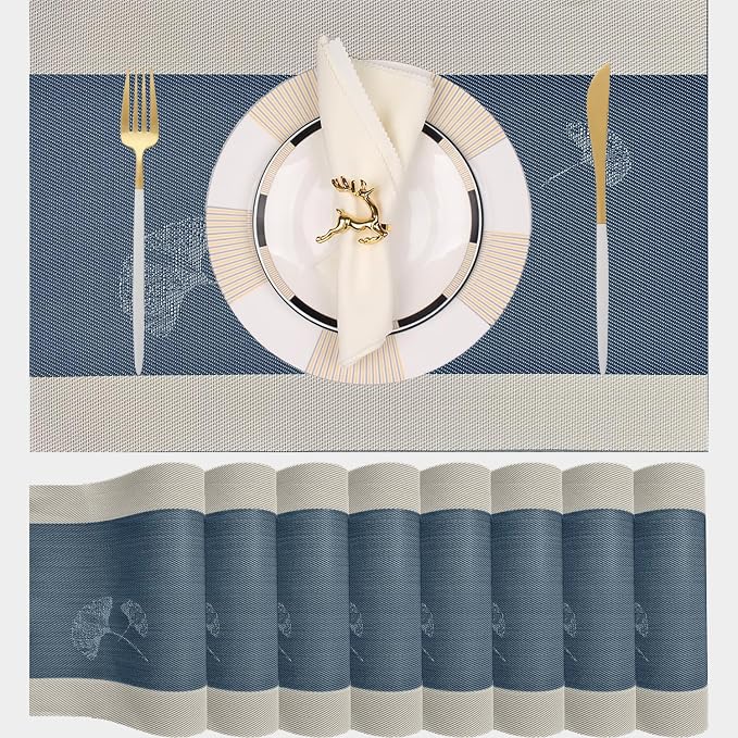 PIGCHCY Placemats Set of 8, Country Rustic Placemats Non-Slip Washable Durable Table Mats for Home/Dining Room Decoration (Blue,18 X 12 inches)