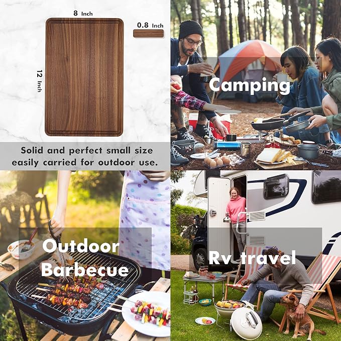 Walnut Wood Cutting Board for Kitchen 12x8 in Wooden Chopping Board | Walnut Cut Board with Juice Groove,Handles,Non-slip Mats,Thick Reversible Butcher Block,Cheese Charcuterie Board