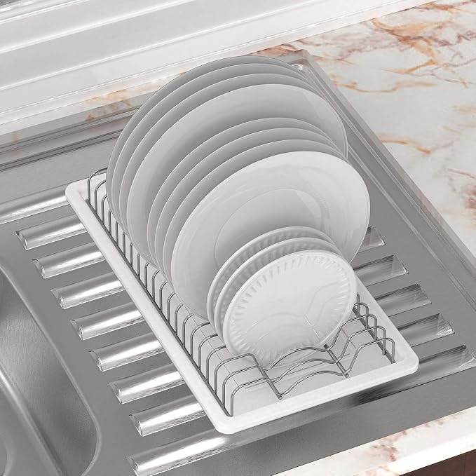 Simple Houseware Stainless Steel Plate Drying Rack with Drainboard, Chrome