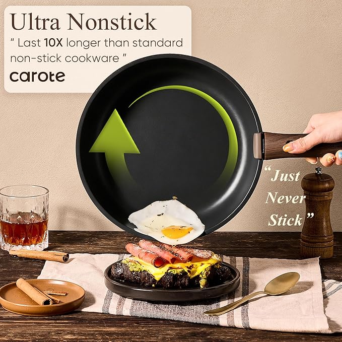 CAROTE 19pcs Pots and Pans Set Non Stick, Detachable Handle Cookware Set | Induction Compatible, Dishwasher & Oven Safe, Space Saving, for Camping/RV/Traveling, Kitchen Cooking Set, Black