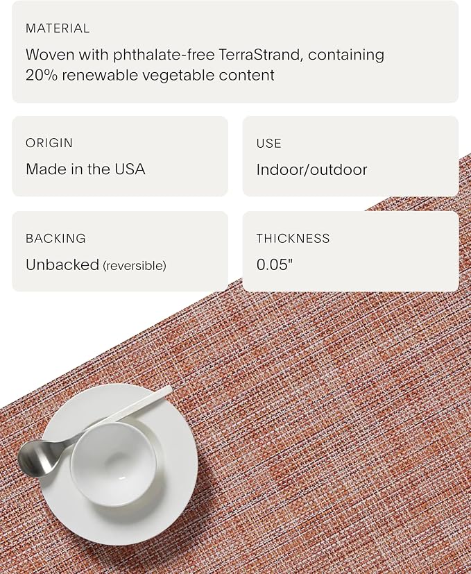 Chilewich Mini Basketweave Placemats, Woven Rectangle Placemats Set of 4 | Easy Care Woven Tabletop Textiles, Indoor/Outdoor, Cinnamon, 19" x 14"