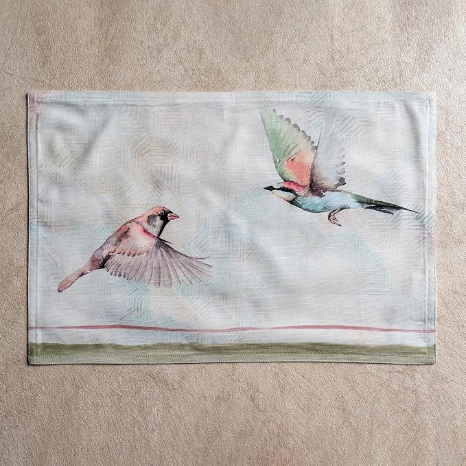 Maison d' Hermine Placemats Set of 4 Reusable 100% Cotton (13"x19") | Cloth Place Mats Washable Table Mats for Kitchen Dining Party Wedding Hotel Home Restaurant Spring Summer - Flying Birds