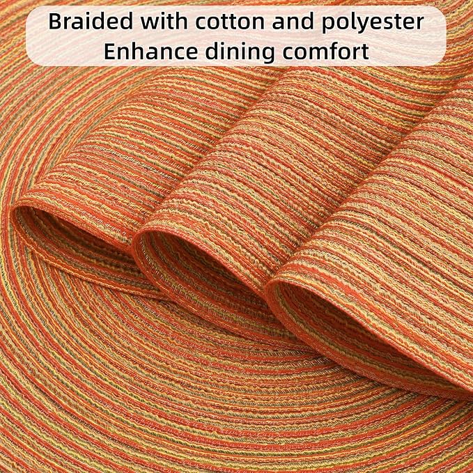 SHACOS Round Placemats Set of 4 Woven Braided Place Mats Table Placemats 15 inch Circle Place Mats Easy to Clean Table Mats Indoor Outdoor, Fall Color Mix