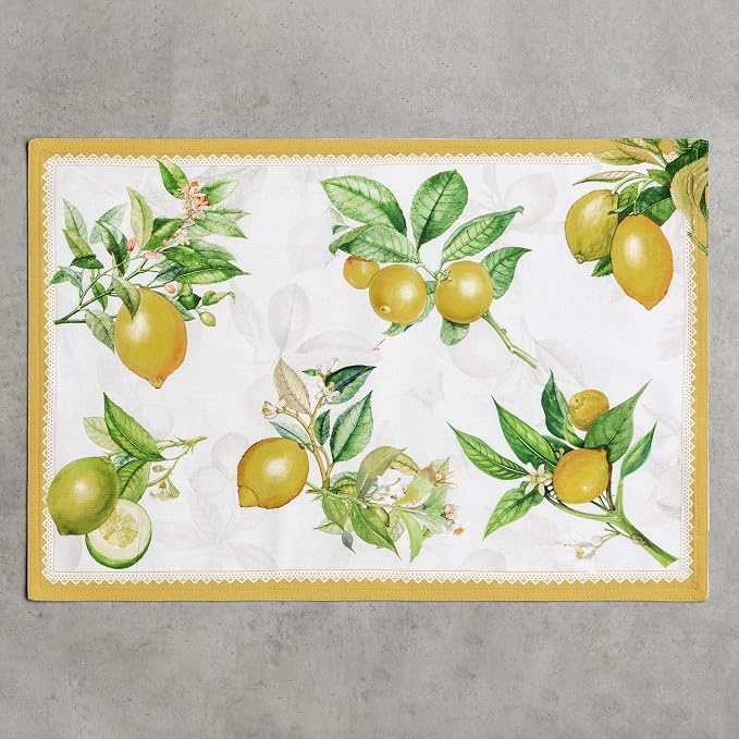 Maison d' Hermine Placemats Set of 4 Reusable 100% Cotton (13"x19") | Cloth Place Mats Washable Table Mats for Kitchen Dining Party Wedding Hotel Home Restaurant Spring Summer - Limoncello