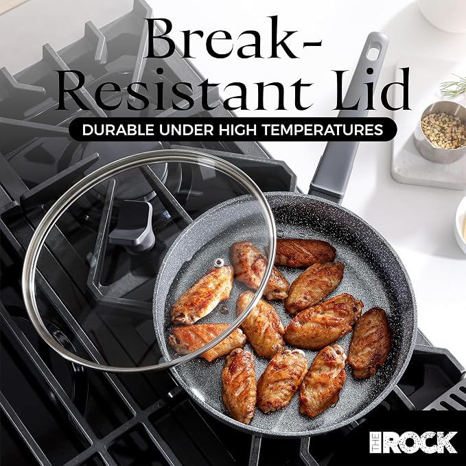 THE ROCK SOHO 9.5-Inch Nonstick Frying Pan with Lid – Compact for Urban Kitchens, Nothing Sticks, Never Warps, Lasts Longer, Dishwasher Safe, Black