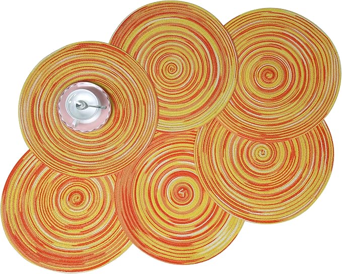 Zupro Round Placemats Set of 6,Braided Cotton Table Mats Heat Resistant Non-Slip Washable,for Kitchen Dining Tables Four Seasons Dinner Parties Thanksgiving Christmas and Everyday Use.Yellow