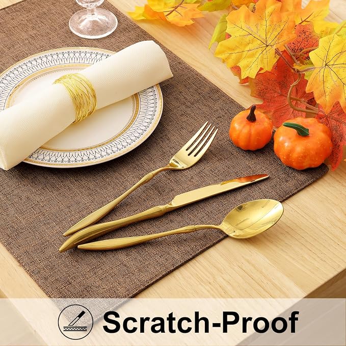 Faux Cotton Linen Placemats Set of 4, Cloth Washable Farmhouse Dining Table Mats for Indoors & Outdoors, Easy to Clean, Brown, 13 x 19 Inch