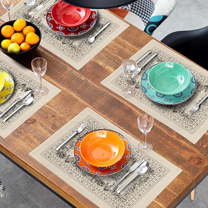 Farm Placemat Set of 4,Farmhouse Cow House Table Mat 12 x 18 Inch Vintage Animal Heat Resistant Place Mat for Party Kitchen Dining Decoration