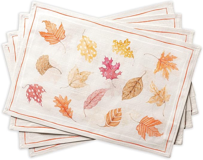 Maison d' Hermine Placemats Set of 4 Reusable 100% Cotton (13"x19") | Cloth Place Mats Washable Table Mats for Kitchen Dining Party Wedding Hotel Home Thanksgiving Christmas - Colours Of Autumn