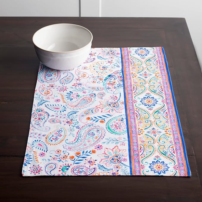 Maison d' Hermine Placemats Set of 4 Reusable 100% Cotton (13"x19") | Cloth Place Mats Washable Table Mats for Kitchen Dining Party Wedding Hotel Home Restaurant Spring Summer - Indian Floral
