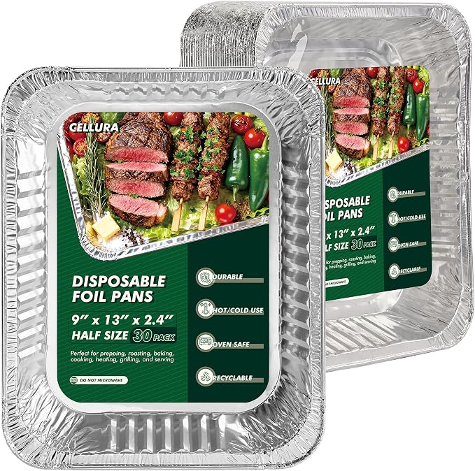 9x13 Aluminum Foil Pans 30 Pack, Disposable Half Size Deep Steam Foil Pans for Cooking, Roasting Turkey, Baking, Meal Prep, Parties & Food Prepping - Thanksgiving, Christmas, Parties, Catering