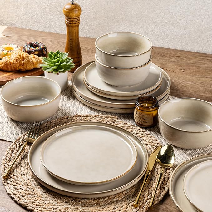 AmorArc Stoneware Dinnerware Sets for 6, 18Pcs Plates and Bowls Sets Dishes | Ceramic Round Reactive Glaze Dishes Set, Highly Scratch Resistant | Dishwasher & Microwave Safe Dishware