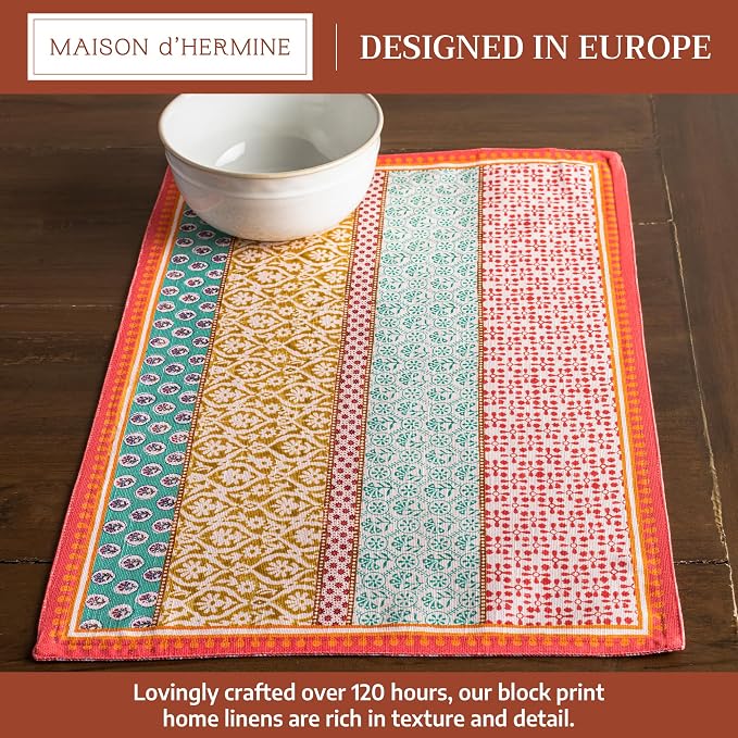 Maison d' Hermine Placemats Set of 4 Reusable 100% Cotton (13"x19") | Cloth Place Mats Washable Table Mats for Kitchen Dining Party Wedding Hotel Home Restaurant Spring Summer - Provence