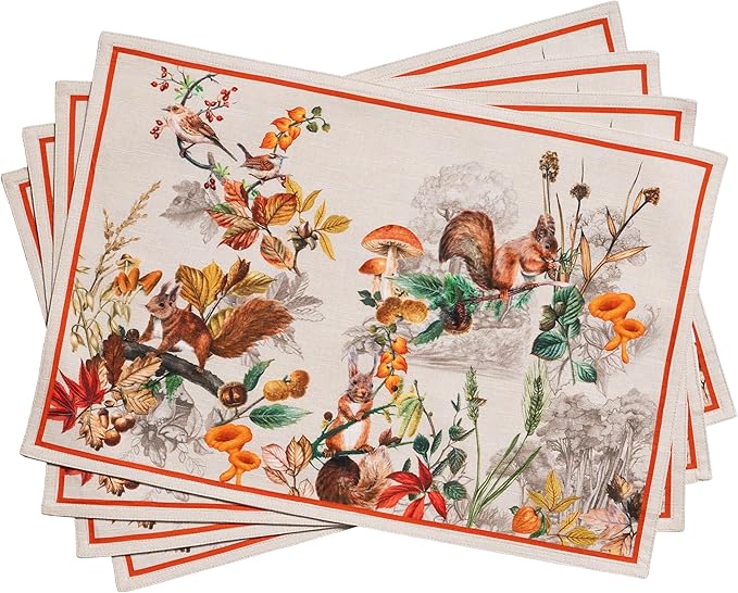 Maison d' Hermine Placemats Set of 4 Reusable 100% Cotton (13"x19") | Cloth Place Mats Washable Table Mats for Kitchen Dining Party Wedding Hotel Home Thanksgiving Christmas - Recolte
