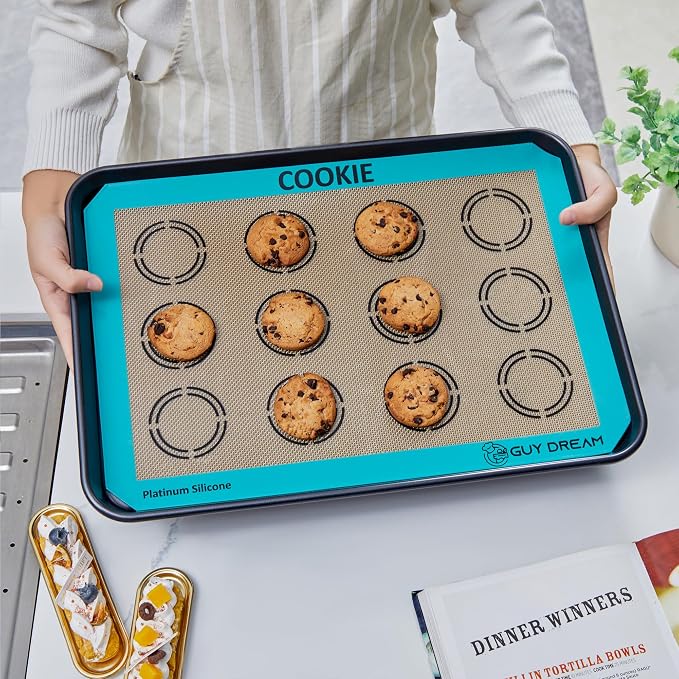 GUYDREMAT 2PCs Silicone Baking Mat with Measurements for Cookies - 16 1/2” x 11 5/8” - Reusable Premium Food Grade Silicone Cookie Sheets - Heat Resistant Silicone Oven Mat