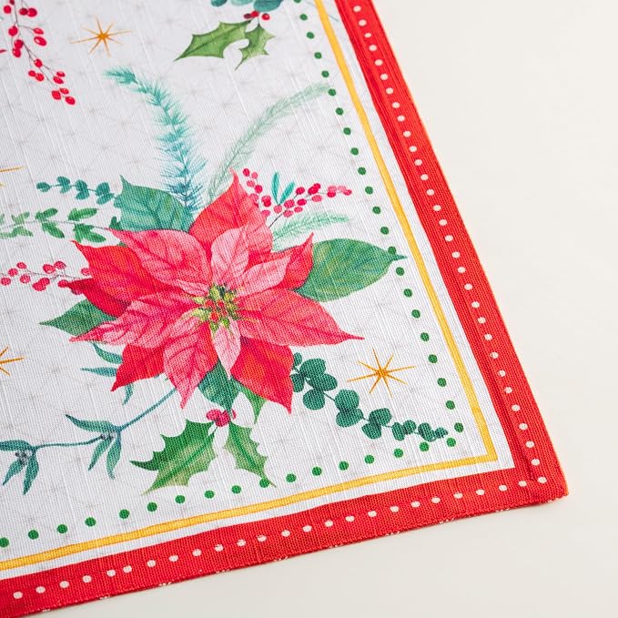 Maison d' Hermine Placemats Set of 4 Reusable 100% Cotton (13"x19") | Cloth Place Mats Washable Table Mats for Kitchen Dining Party Wedding Home Thanksgiving Christmas - Poinsettia Christmas
