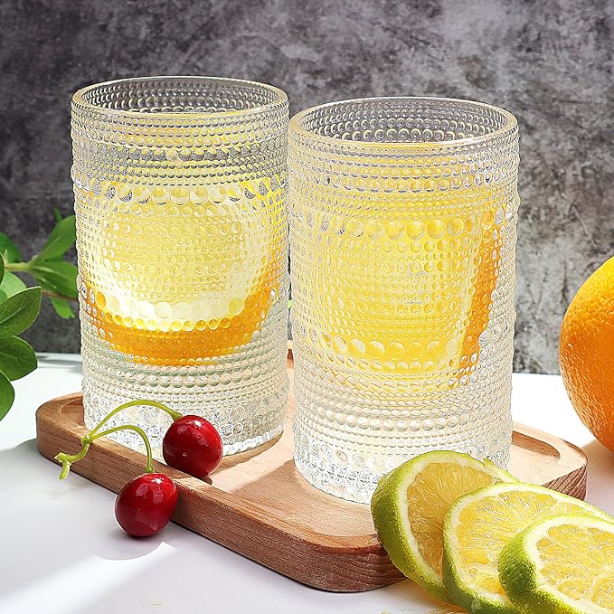 Hobnail-Drinking Glasses 13oz Vintage Glassware Sets Cocktail Juice Glasses Set of 6