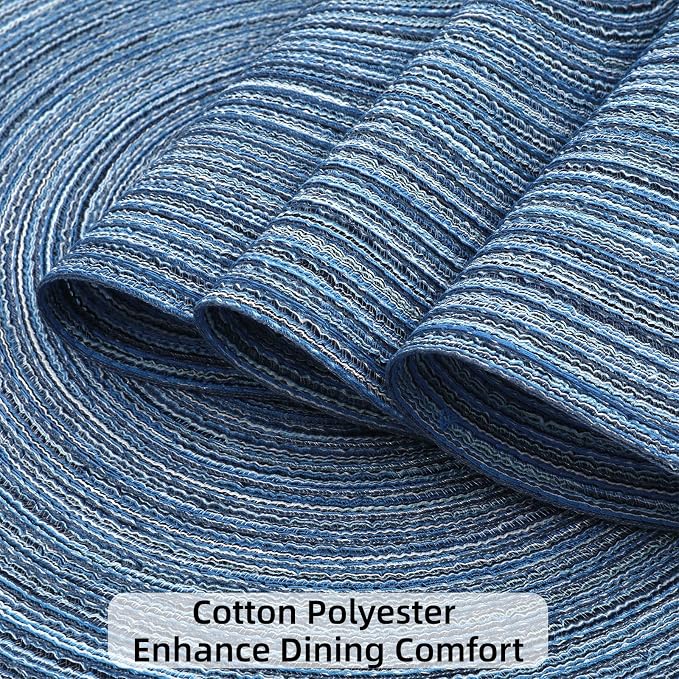 SHACOS Round Braided Placemats Set of 8 Circle Place Mats Cotton Polyester Kitchen Table Mats for Dining Table Wedding Party Decor (Blue Gray, 8)