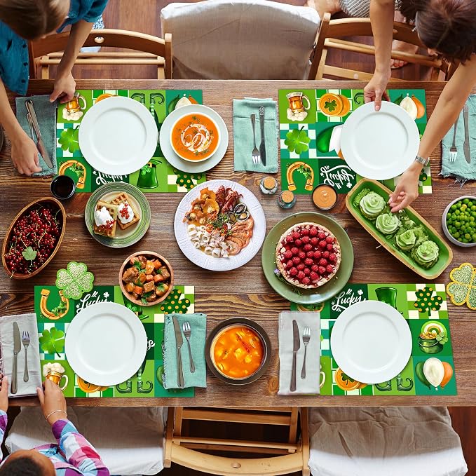 50 Pack Disposable Paper Placemats Shamrock St. Patrick's Day Placemats | Table Mats 16x11 inch Green Clover Pattern Place Mats for St. Patrick's Day Holiday Party Kitchen Dining Table Decoration