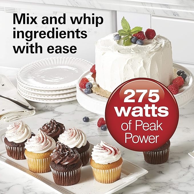 Hamilton Beach Power Deluxe 6-Speed Electric Hand Mixer With QuickBurst | Powerful 250 Watt Motor | Traditional Beaters | Whisk | Snap-On Storage Case | Bowl Rest | White | 62695V