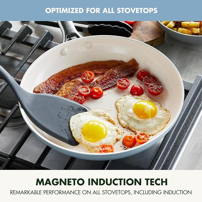GreenPan Padova Pro 8" and 10" 2 Piece Frying Pan Skillet Set, Hard Anodized Healthy Ceramic Nonstick PFAS-Free Cookware, Induction Suitable, Stainless Steel Handle Dishwasher and Oven Safe, Blue Haze
