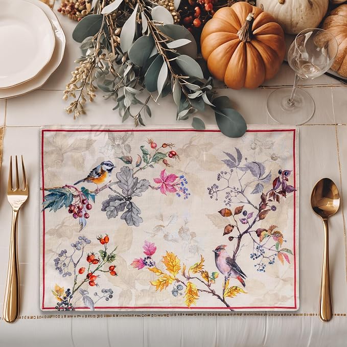 Maison d' Hermine Placemats Set of 4 Reusable 100% Cotton (13"x19") | Cloth Place Mats Washable Table Mats for Kitchen Dining Party Wedding Hotel Home Thanksgiving Christmas - Equinoxe - Beige