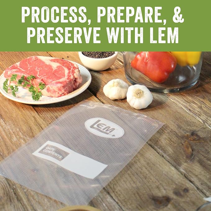 LEM Products MaxVac Quart Vacuum Sealer Bags, 8" x 12", 44 Count | Puncture Resistant, Compatible with Major Vacuum Sealer Brands, Helps Prevent Freezer Burn and Preserves Freshness and Flavor