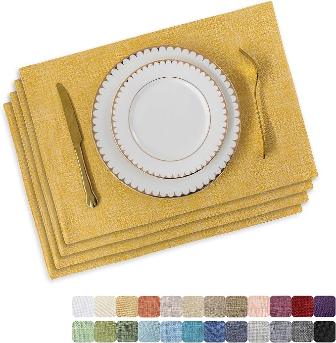 Home Brilliant Cloth Placemats Set of 4 Linen Placemat Washable Heat Resistant Dining Table Place Mats for Kitchen Table Holiday Dinner Decoration, Yellow
