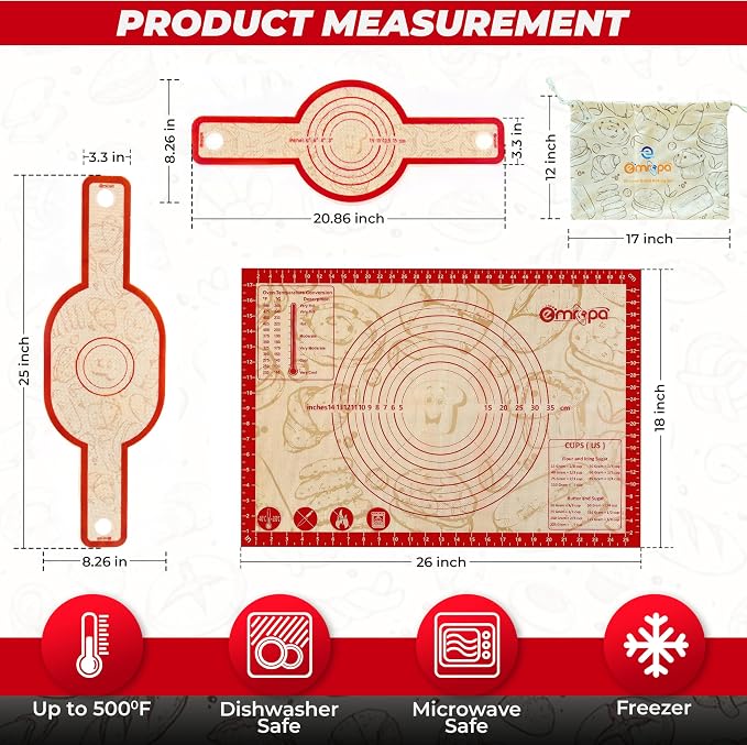3 PCS Silicone Bread Sling & Silicone Baking Mat, Non-Stick Reusable Bread Making Tools and Sourdough Bread Baking Supplies, Pastry Mat Set With Long Handles, Sourdough Kit for Dutch Oven