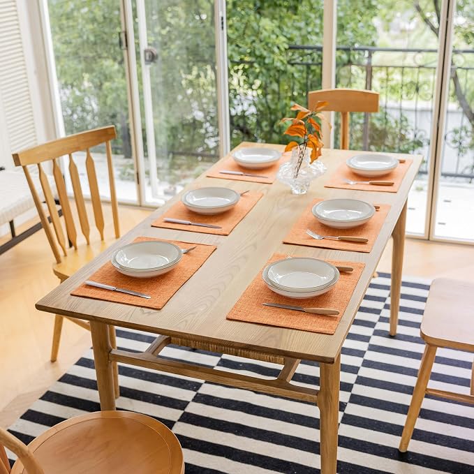 Demetex Orange Fall Placemats Set of 8 Linen Textured Fabric Place Mats Rectangle Cloth Table Mats for Home Office Table Decor, 13x19 inch, Orange