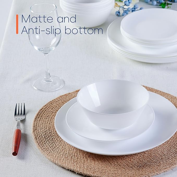 Dinnerware Sets for 4, 12 Piece White Opal Glass Dish Set | Plates and bowls with dishwasher and microwave safe features, chip and scratch resistant dishware for everyday use