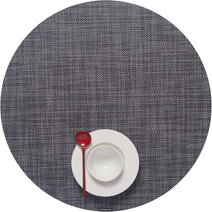 Chilewich Mini Basketweave Placemats, Round Woven Placemats Set of 4 | Reusable, Stain-Resistant, Indoor/Outdoor Tabletop Protection, Cool Grey, 15" Round