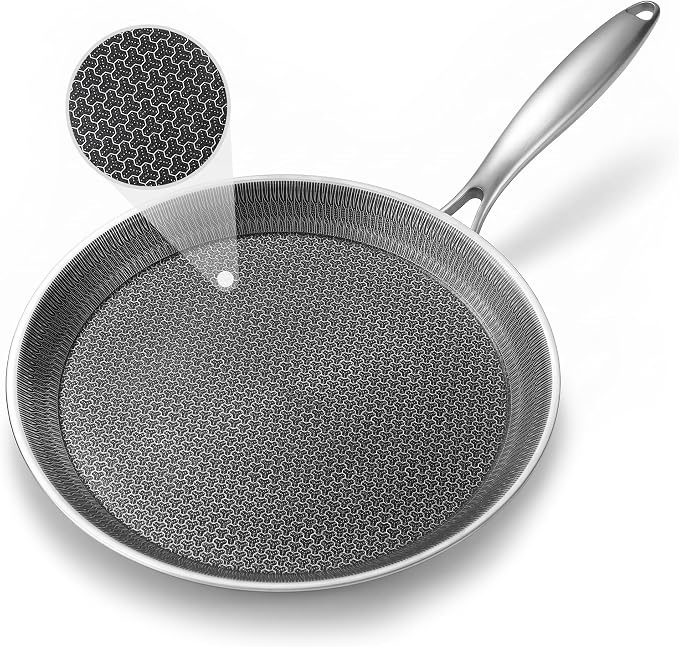 Stainless Steel Crepe Pan Honeycomb Nonstick Griddle Skillet | Premium Hybrid Cookware for Tortillas, Flatbreads and Omelets. Gas, Electric and Induction Stovetops Compatible.