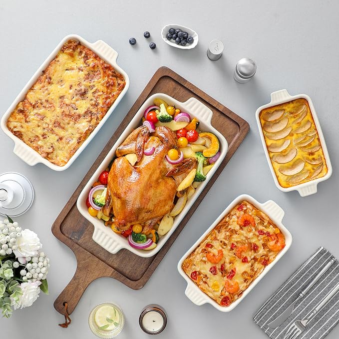 MALACASA Casserole Dishes for Oven, Ceramic Bakeware Set of 4, Blue | Deep Lasagna Pans for Versatile Use, Durable Bakeware for Roasting Vegetable, Gift Set, Dishwasher Safe(9.4/11.1/12.2/14.7")