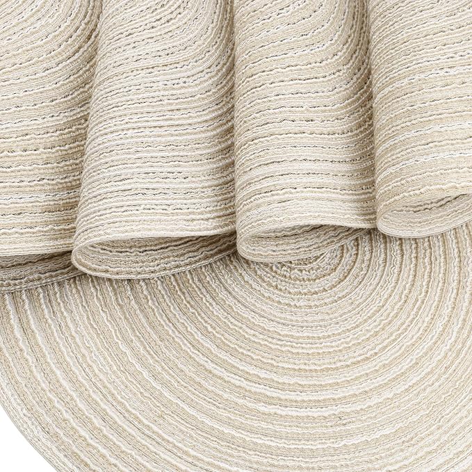 Topotdor 14 Inch Round Placemats Heat-Resistant Stain Resistant Anti-Skid Washable Polyproplene Table Mats Placemats (Beige, Set of 4)