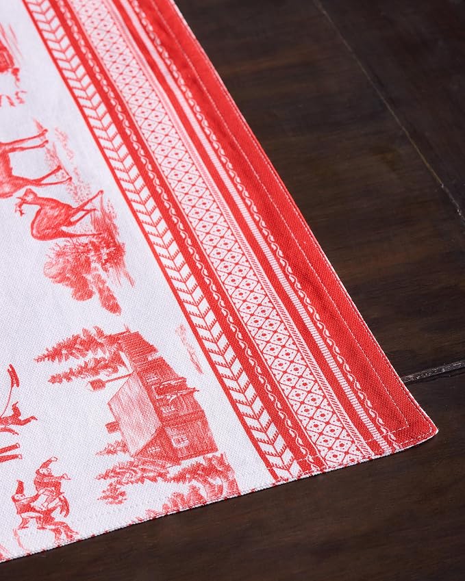 Maison d' Hermine Placemats Set of 4 Reusable 100% Cotton (13"x19") | Cloth Place Mats Washable Table Mats for Kitchen Dining Party Wedding Hotel Home Thanksgiving Christmas - Winter Jouy