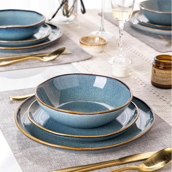 AmorArc Ceramic Dinnerware Sets for 6, 18Pcs Plates and Bowls Sets Dishes | Stoneware Handmade Reactive Glaze Dinner Set, Highly Scratch Resistant | Dishwasher & Microwave Safe Dishware