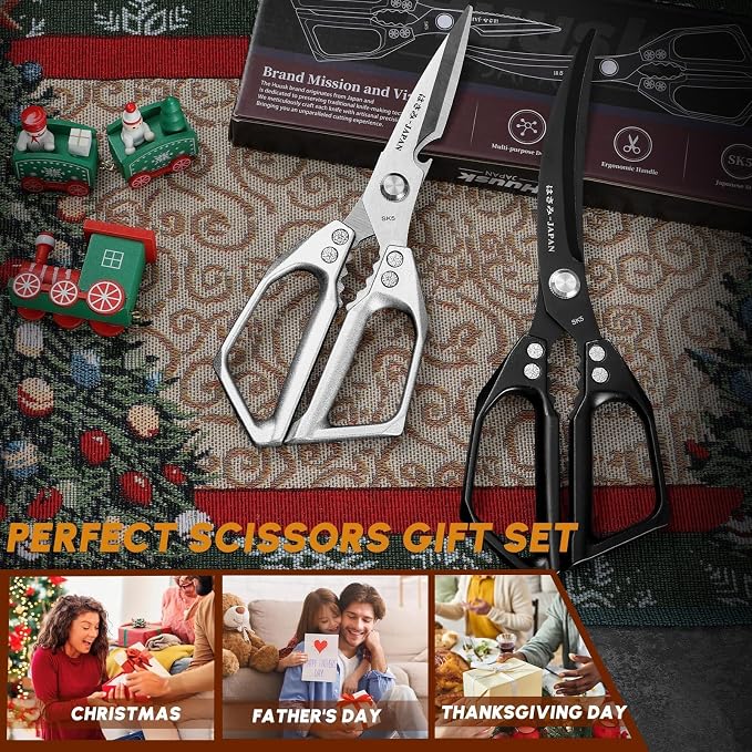 Huusk Kitchen Scissors for Food, Heavy Duty Kitchen Shears Set all Purpose | Stainless Steel Sharp Cooking Scissors for Meat, Fish, Chicken Bones, Turkey, Comfortable Handles, Gifts for Women
