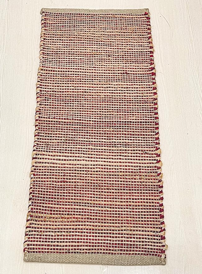 Natural Jute Table Runner 13x36 Inch – Vintage Boho Rustic Table Decor – Handwoven Table Runner in Natural Jute and Red – Farmhouse Dining or Console Table Accent